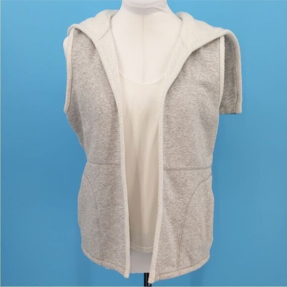 Talbots Gray Sweatshirt Vest Open Front Zip Hood size M - Picture 4 of 9